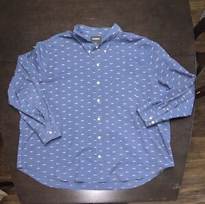 Bonobos Men's 4XL Fish Patterned Navy and White Standard Fit Casual Shirt